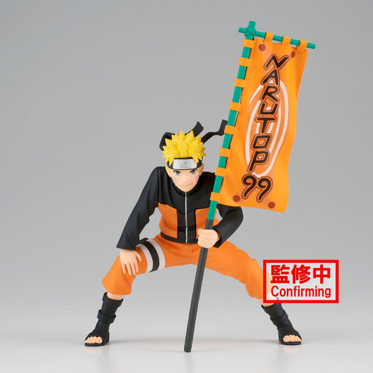 Naruto Uzumaki figure holding the Narutop99 Banner.