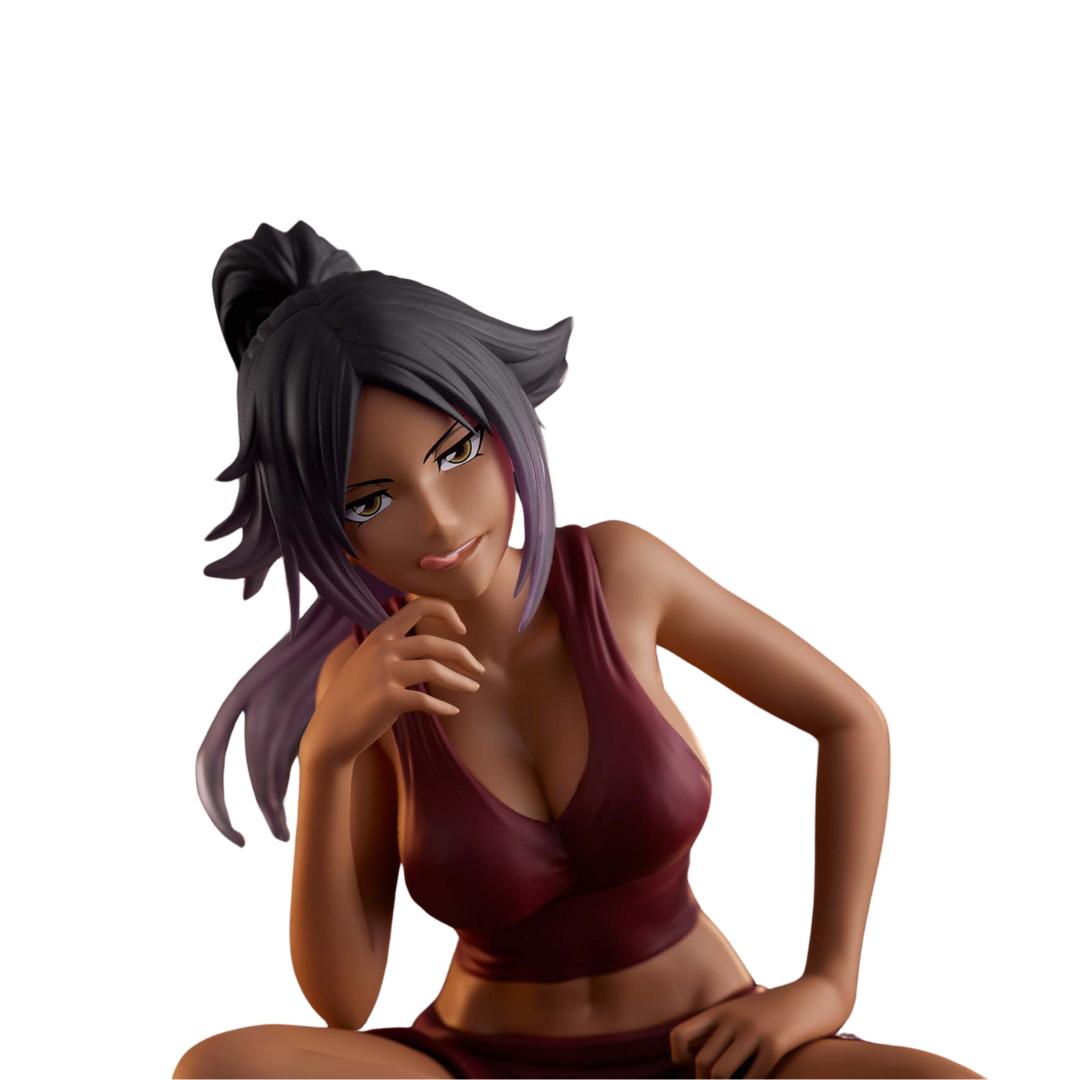 Yoruichi figure from Bleach presented by Banpresto. The statue features Yoruichi in a criss cross sitting position. 